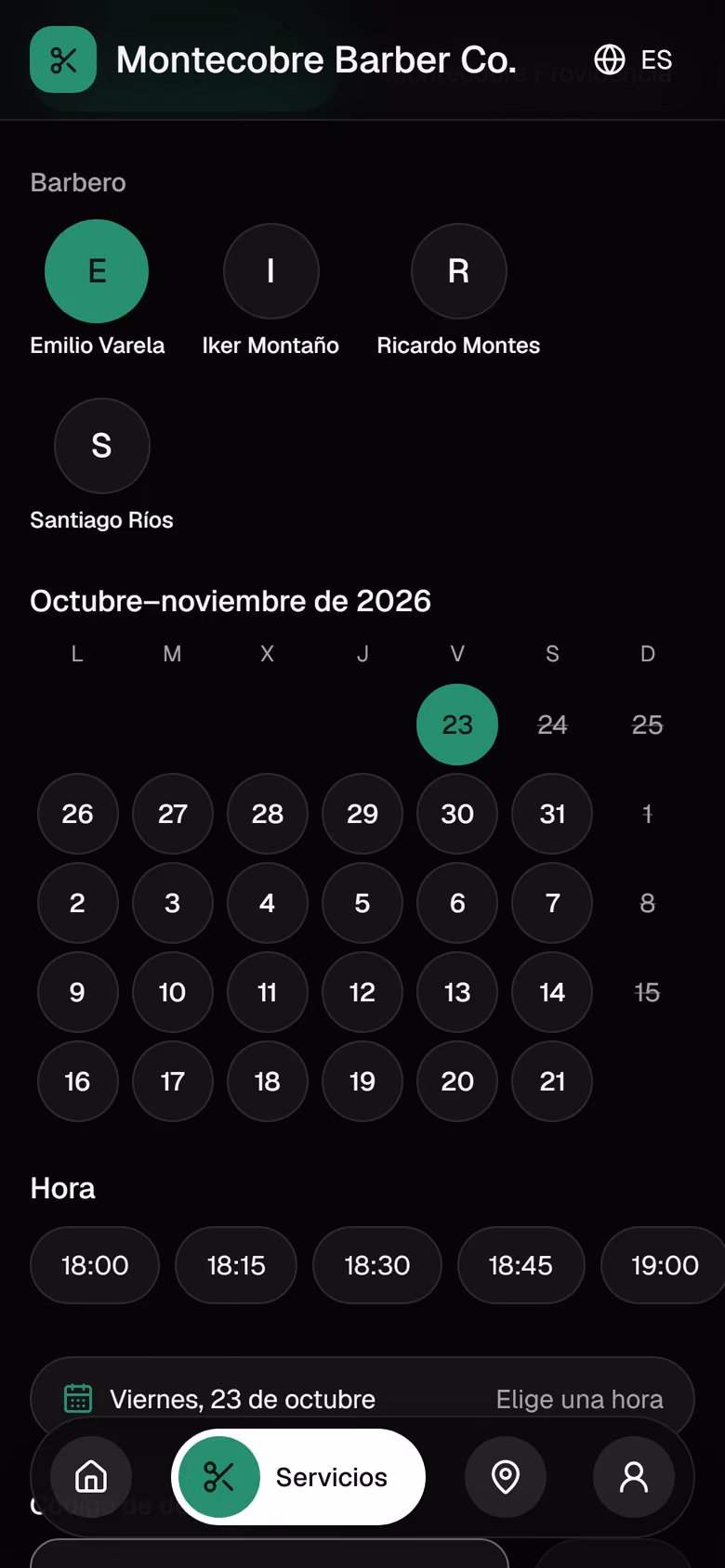Reserva, paso 3: barberos con su monograma.
