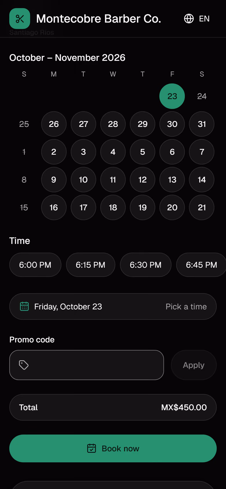 Booking, step 4: days with room.