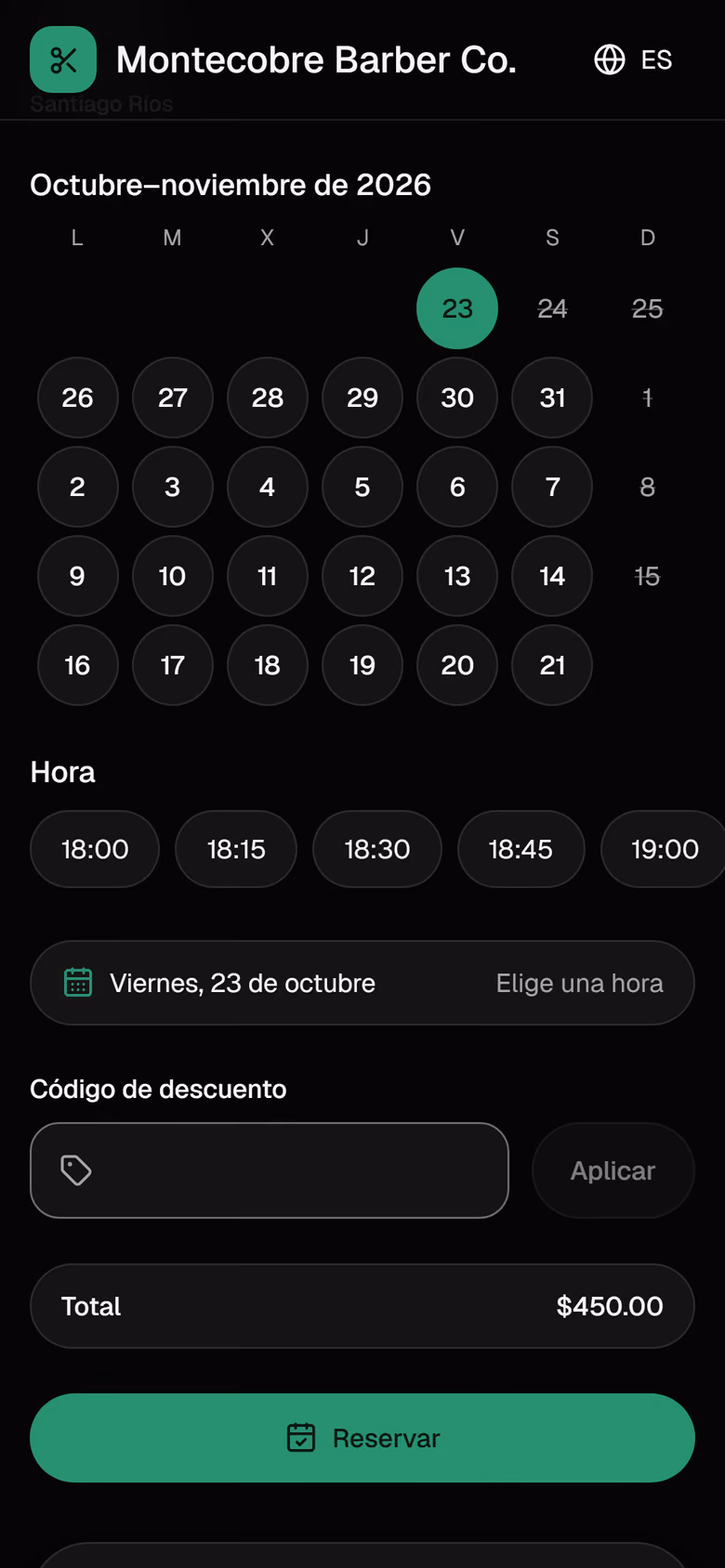 Reserva, paso 4: días con lugar.